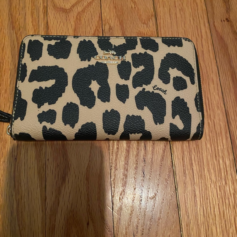 Coach Black and Tan Animal Print Wallet